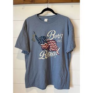 Born & Raised Patriotic American USA Flag Graphic Tee Blue Unisex XL